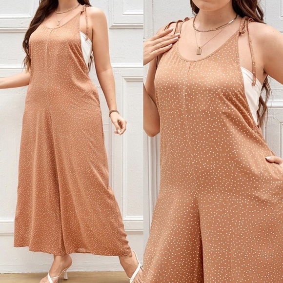 Boho Plus Polka Dot Pocket Wide leg Jumper Jumpsuit - Picture 7 of 12